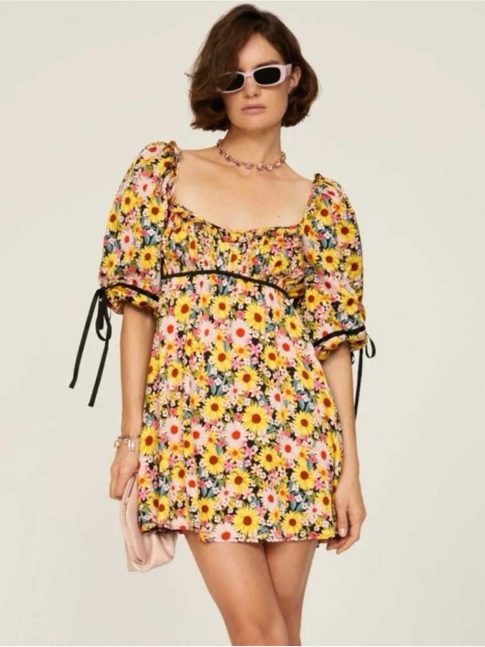 NWT $216 For Love and Lemons Sylvia Mini Floral Daisy Dress Revolve Sz S